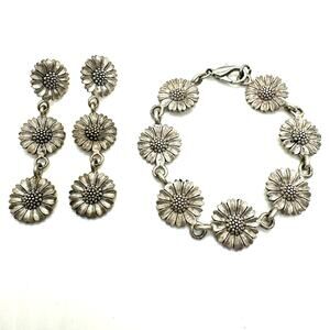 Vintage Eivind Hillestad Matching Daisy Sunflower Bracelet Dangle Earrings READ